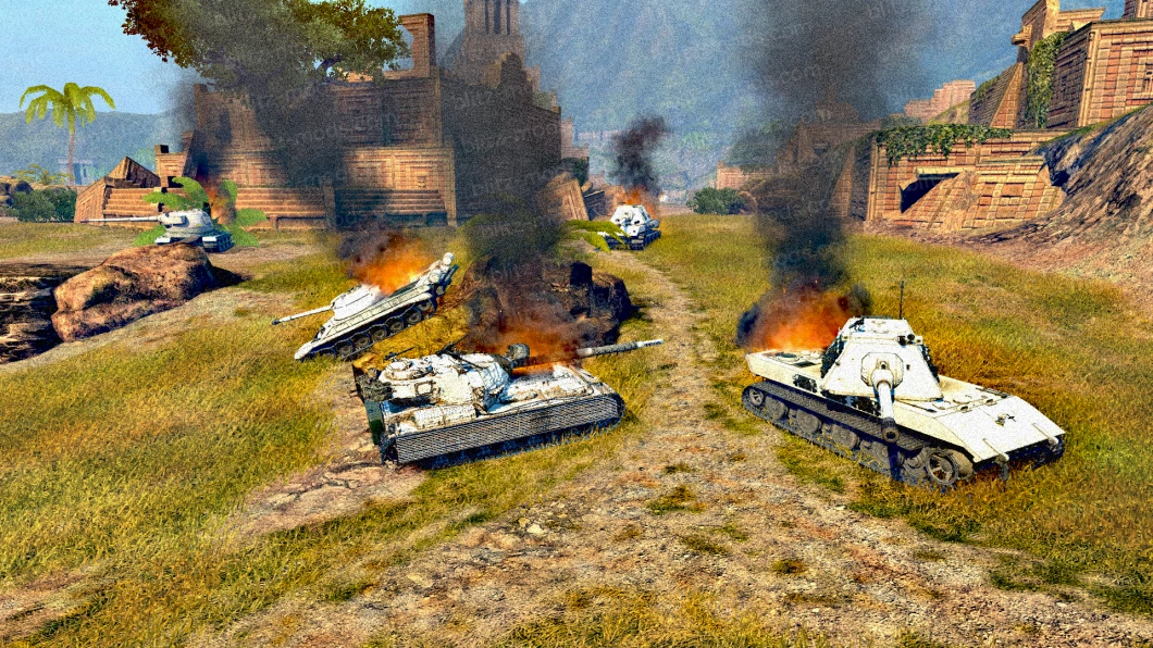 Białe zniszczone czołgi